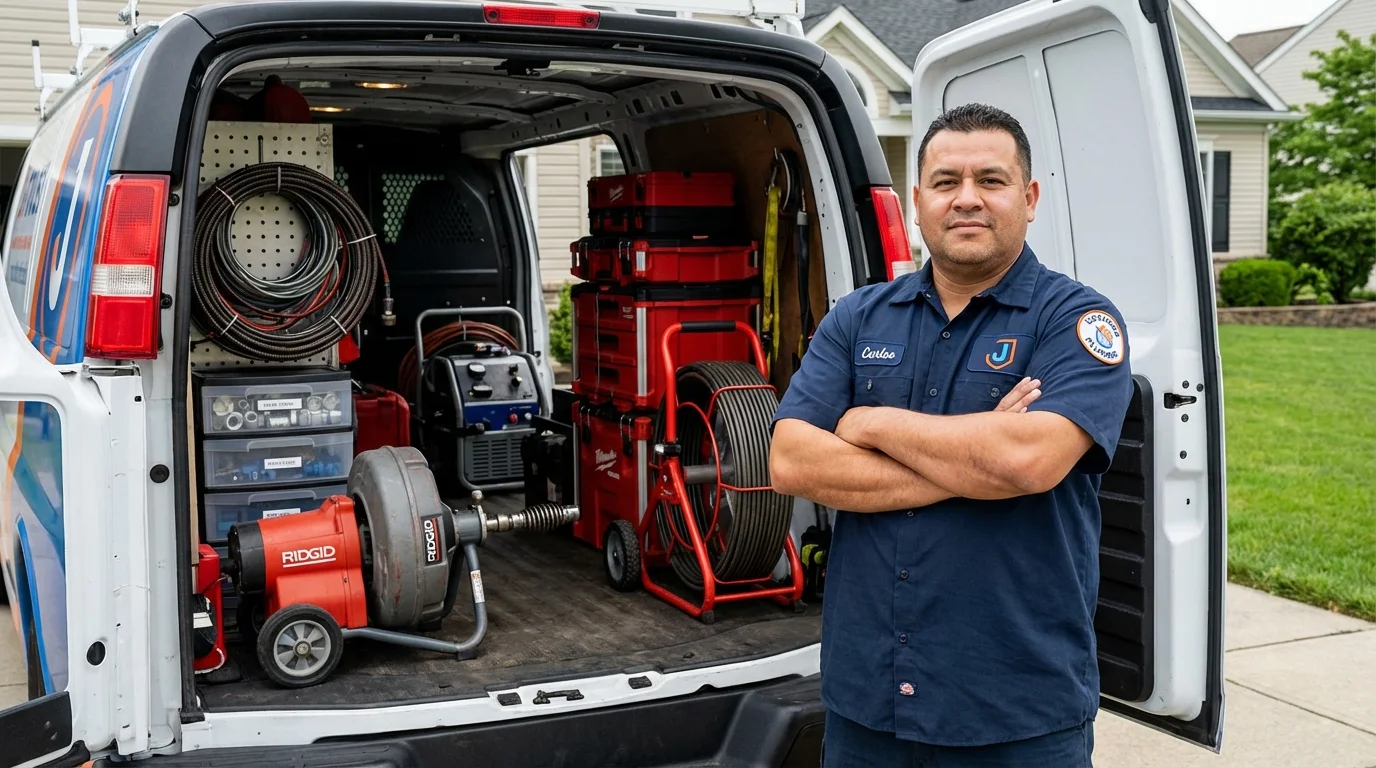 Professional drain cleaning equipment and Johns Plumbing LLC plumber in Goldens Bridge