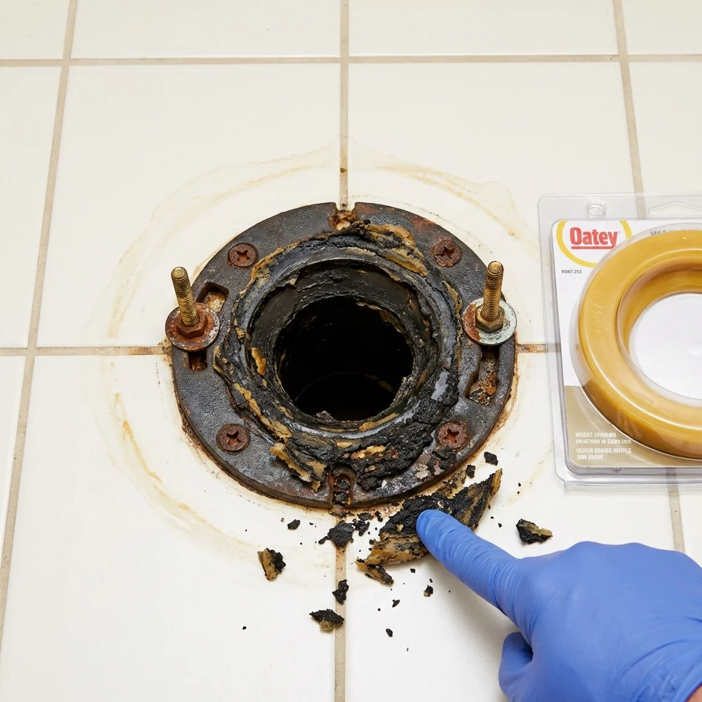 Failed wax ring showing water seepage at the base of a toilet in a Goldens Bridge, NY home