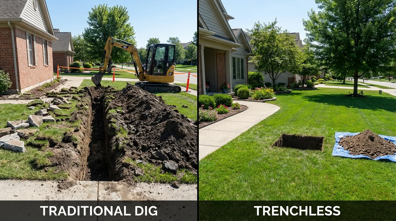 Trenchless sewer repair with minimal yard damage versus traditional excavation in Goldens Bridge, NY